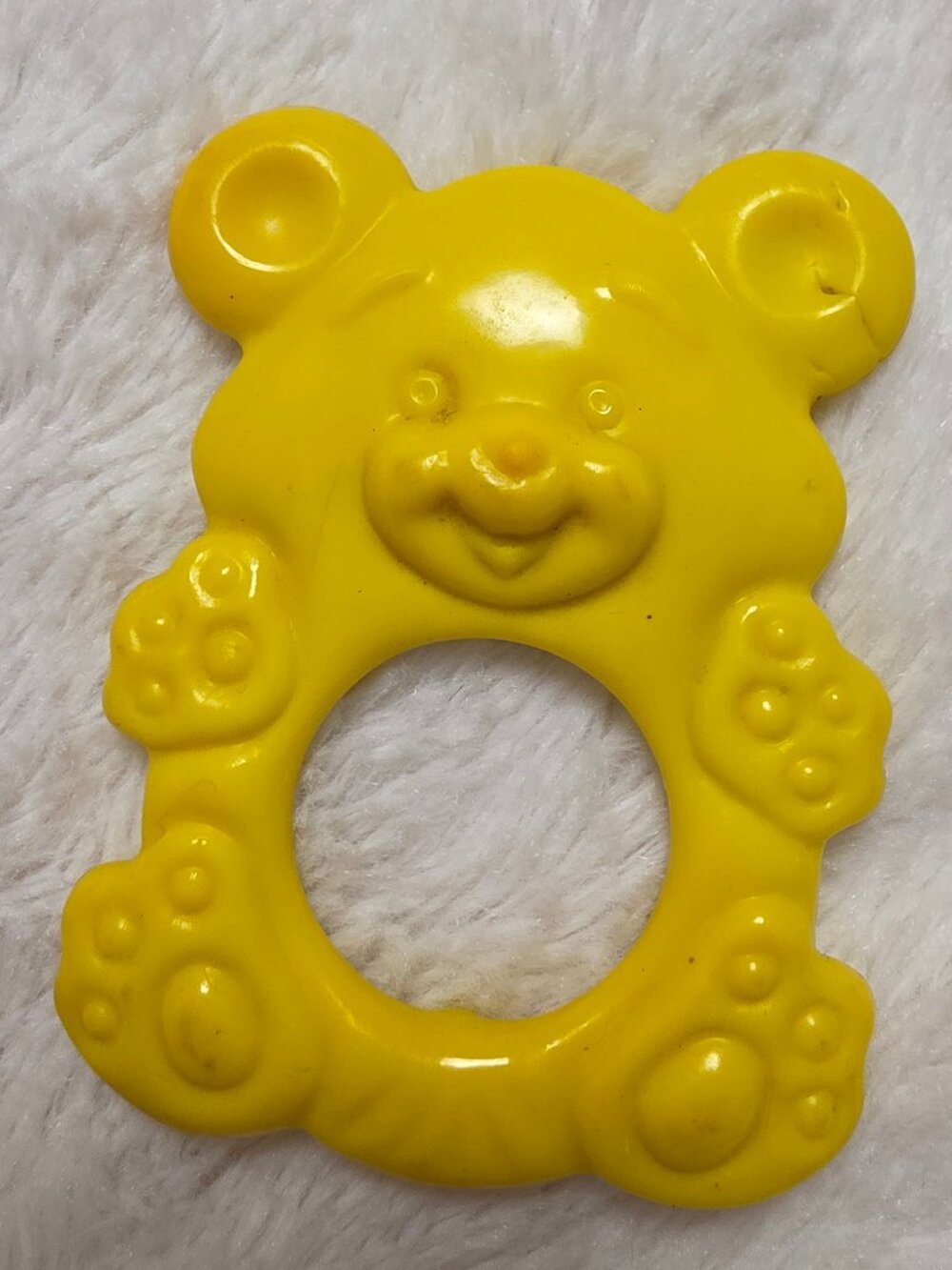 Vintage 1976 The First Years Yellow Teddy Bear Baby Rubber Teething Ring Toy